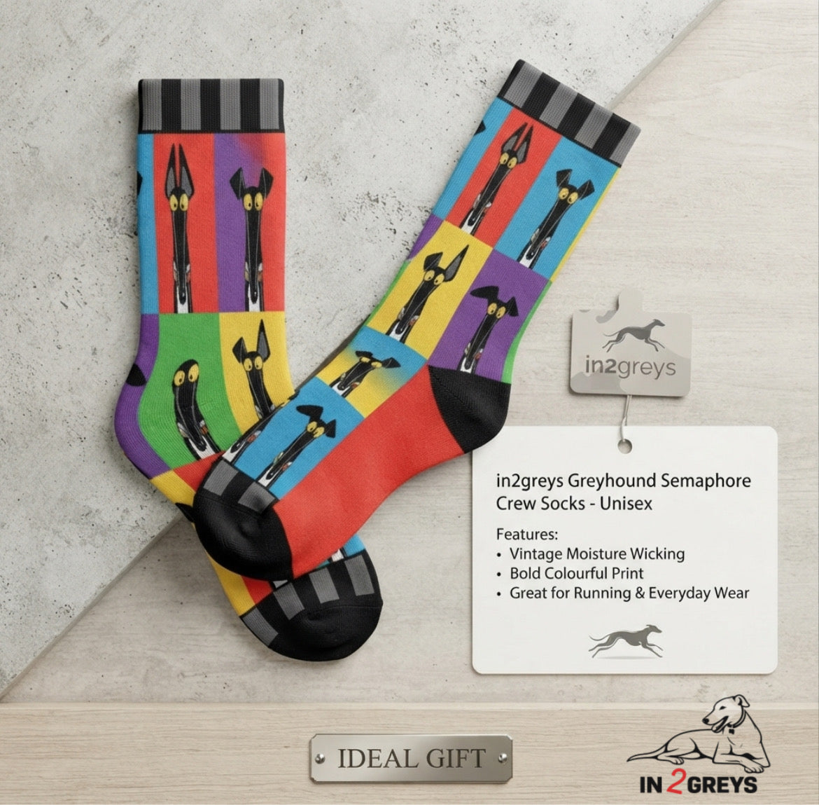 in2greys Greyhound Semaphore Graphic Crew Socks